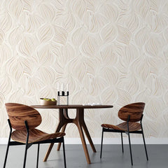Neutral Beige Leaf Minimal Wallpaper – Modern Peel-and-Stick Bedroom Office Design