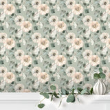Soft Green Floral Wallpaper – Fresh Botanical Peel-and-Stick Bedroom Living Room