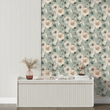 Soft Green Floral Wallpaper – Fresh Botanical Peel-and-Stick Bedroom Living Room