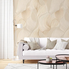 Modern Neutral Botanical Wallpaper – Minimal Peel-and-Stick Bedroom Office Design