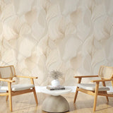 Modern Neutral Botanical Wallpaper – Minimal Peel-and-Stick Bedroom Office Design