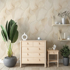 Modern Neutral Botanical Wallpaper – Minimal Peel-and-Stick Bedroom Office Design