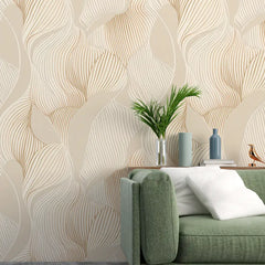 Modern Neutral Botanical Wallpaper – Minimal Peel-and-Stick Bedroom Office Design
