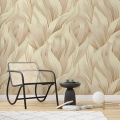 Neutral Beige Organic Leaf Wallpaper – Minimal Peel-and-Stick Bedroom Living Room