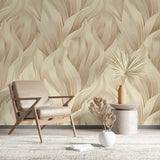 Neutral Beige Organic Leaf Wallpaper – Minimal Peel-and-Stick Bedroom Living Room