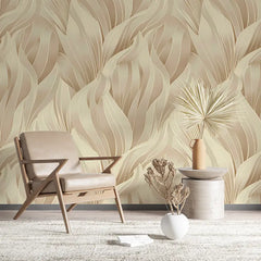 Neutral Beige Organic Leaf Wallpaper – Minimal Peel-and-Stick Bedroom Living Room