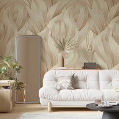 Neutral Beige Organic Leaf Wallpaper – Minimal Peel-and-Stick Bedroom Living Room