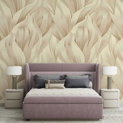 Neutral Beige Organic Leaf Wallpaper – Minimal Peel-and-Stick Bedroom Living Room