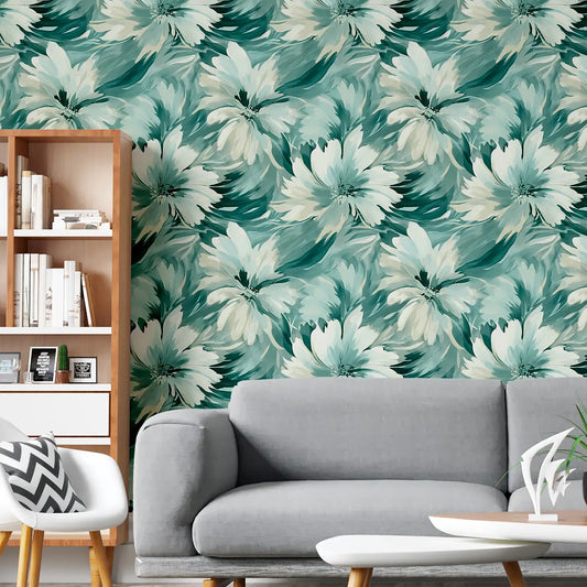 Mint Breeze – Abstract Floral Wallpaper