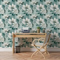 Aqua Blossom – Elegant Floral Wallpaper