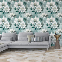 Aqua Blossom – Elegant Floral Wallpaper