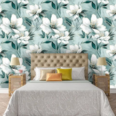 Aqua Blossom – Elegant Floral Wallpaper
