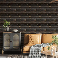 Dark Rustic Wood Log Wallpaper – Cabin Style Peel-and-Stick Bedroom Living Room