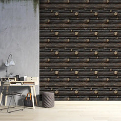 Dark Rustic Wood Log Wallpaper – Cabin Style Peel-and-Stick Bedroom Living Room