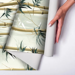 Botanical Bamboo Wallpaper – Minimal Natural Peel-and-Stick Bedroom Design