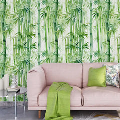 Green Bamboo Watercolor Wallpaper – Natural Peel-and-Stick Bedroom Office Design