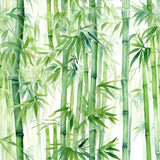 Green Bamboo Watercolor Wallpaper – Natural Peel-and-Stick Bedroom Office Design
