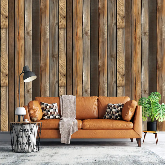 Rustic Wood Plank Wallpaper – Farmhouse Peel-and-Stick Bedroom Design