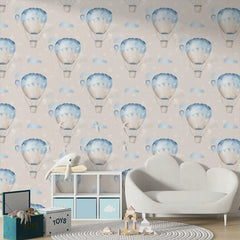 Blue Hot Air Balloon Wallpaper – Nursery Kids Room Peel-and-Stick Removable Design