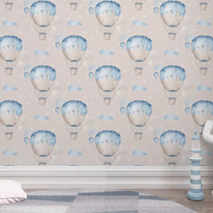 Blue Hot Air Balloon Wallpaper – Nursery Kids Room Peel-and-Stick Removable Design