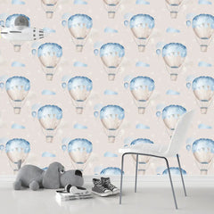 Blue Hot Air Balloon Wallpaper – Nursery Kids Room Peel-and-Stick Removable Design