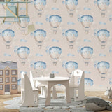 Blue Hot Air Balloon Wallpaper – Nursery Kids Room Peel-and-Stick Removable Design