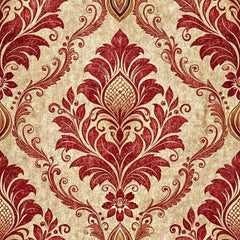 Vintage Red Damask Wallpaper – Classic Peel-and-Stick Bedroom Dining Room Design
