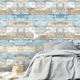 Rustic Weathered Wood Wallpaper – Farmhouse Peel-and-Stick Bedroom Design
