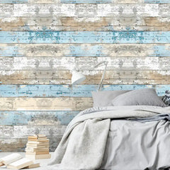 Rustic Weathered Wood Wallpaper – Farmhouse Peel-and-Stick Bedroom Design