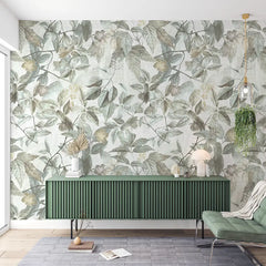 Sage Green Botanical Wallpaper – Minimal Peel-and-Stick Bedroom Living Room Design