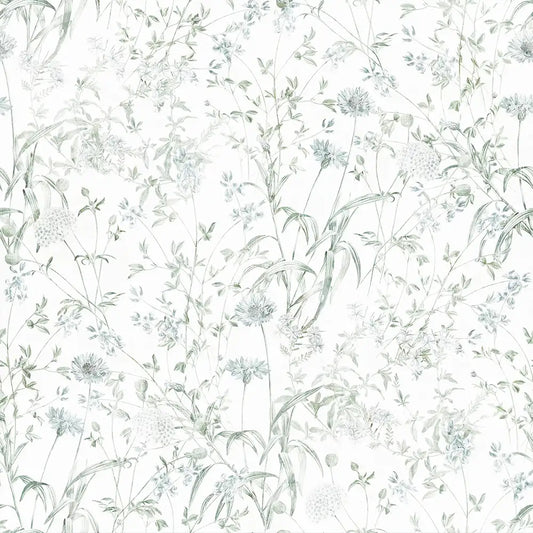 Sage Green Meadow Wallpaper – Natural Peel-and-Stick Bedroom Living Room Design