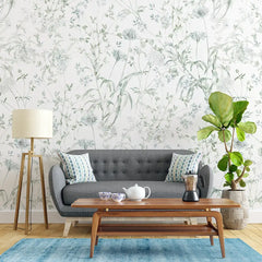 Sage Green Meadow Wallpaper – Natural Peel-and-Stick Bedroom Living Room Design