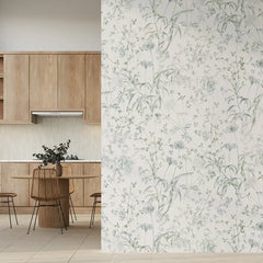 Sage Green Meadow Wallpaper – Natural Peel-and-Stick Bedroom Living Room Design