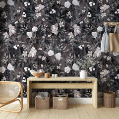 Dark Floral Wallpaper – Moody Peel-and-Stick Bedroom Accent Wall Design