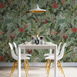 Tropical Botanical Bird Wallpaper – Vibrant Peel-and-Stick Bedroom Living Room Design