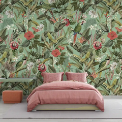 Tropical Botanical Bird Wallpaper – Vibrant Peel-and-Stick Bedroom Living Room Design