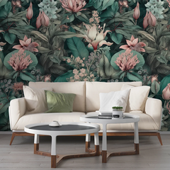 Vintage Green Pink Floral Wallpaper – Romantic Peel-and-Stick Bedroom Design