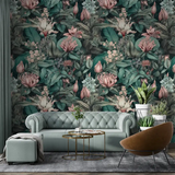 Vintage Green Pink Floral Wallpaper – Romantic Peel-and-Stick Bedroom Design