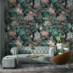 Vintage Green Pink Floral Wallpaper – Romantic Peel-and-Stick Bedroom Design