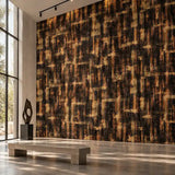 Dark Abstract Gold Brush Wallpaper – Luxury Peel-and-Stick Bedroom Accent Wall