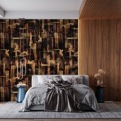 Dark Abstract Gold Brush Wallpaper – Luxury Peel-and-Stick Bedroom Accent Wall