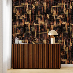 Dark Abstract Gold Brush Wallpaper – Luxury Peel-and-Stick Bedroom Accent Wall