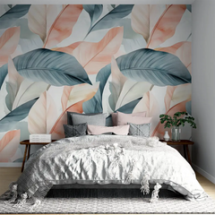 Modern Botanical Leaf Wallpaper – Minimal Peel-and-Stick Bedroom Office Design