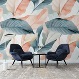 Modern Botanical Leaf Wallpaper – Minimal Peel-and-Stick Bedroom Office Design
