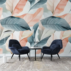Modern Botanical Leaf Wallpaper – Minimal Peel-and-Stick Bedroom Office Design