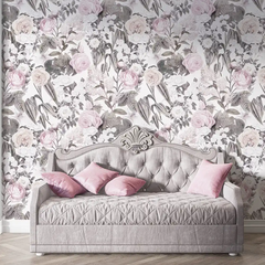 Blush Pink Floral Wallpaper – Soft Romantic Peel-and-Stick Bedroom Design