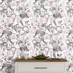 Blush Pink Floral Wallpaper – Soft Romantic Peel-and-Stick Bedroom Design