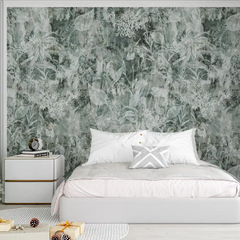 Moody Sage Green Floral Botanical Wallpaper – Dark Peel-and-Stick Bedroom Design