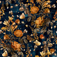 Dark Blue Vintage Botanical Wallpaper – Peel-and-Stick Bedroom Accent Wall