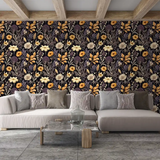 Black Beige Floral Wallpaper – Elegant Peel-and-Stick Bedroom Accent Wall Design